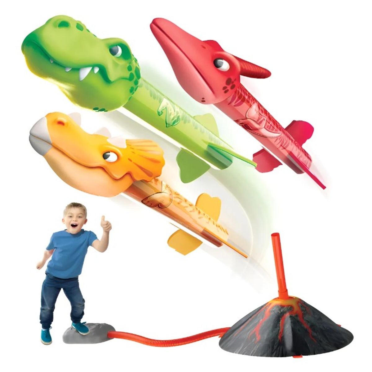 Juego Lanzacohetes Dinosaurios Para Niños Cohetes Voladores Naranja
